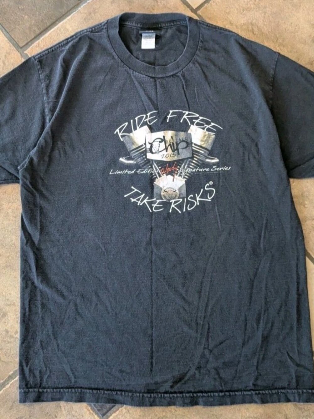 Hot Leathers Ride Free Take Risks Sturgis Buffalo Chip Camp T Shirt L Biker Mens